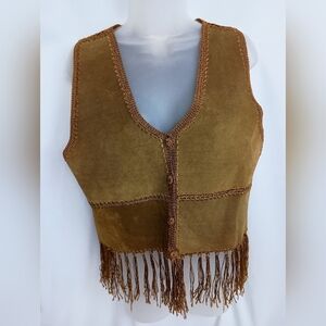 Fringed Vintage Boho S Western,Hippie,Cowgirl Suede Leather Vest (#1,538)(C)